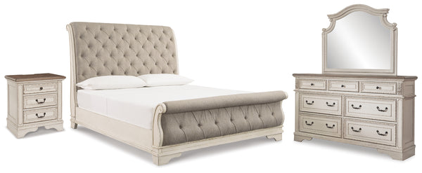 Realyn King Sleigh Bed, Dresser Mirror and Nightstand