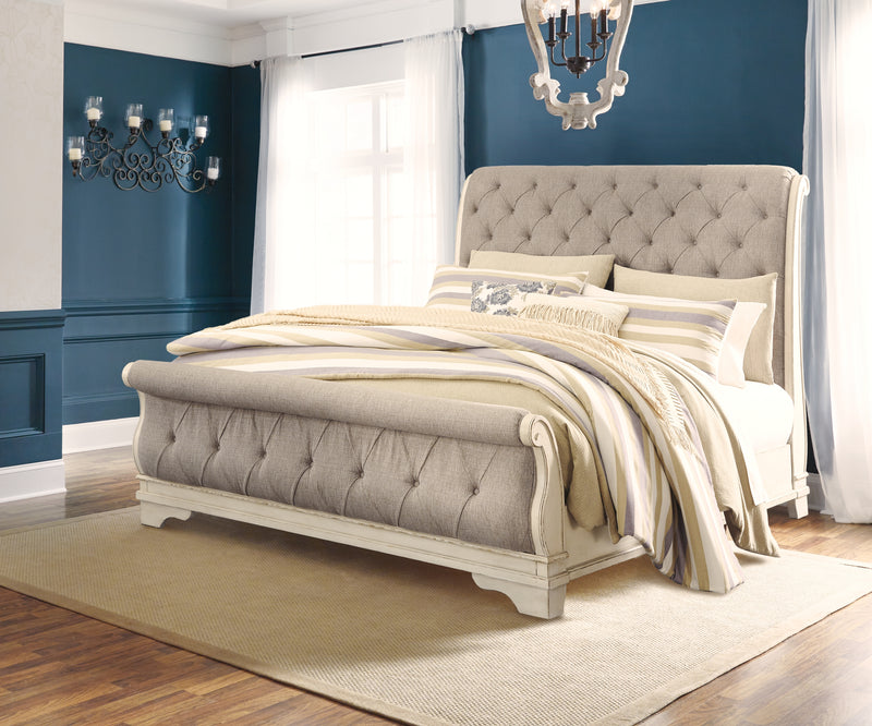 Realyn King Sleigh Bed, Dresser Mirror and Nightstand