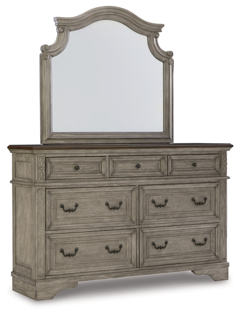 Lodenbay King Upholstered Panel Bed, Dresser, Mirror, Chest and Nightstand