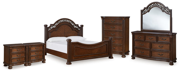 Lavinton Queen Poster Bed, Dresser, Mirror, Chest and 2 Nightstands