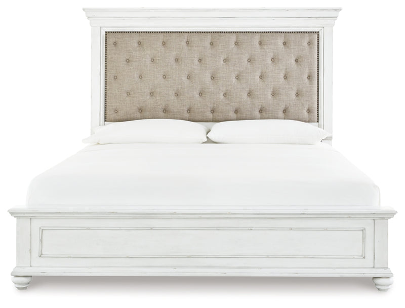 Kanwyn Queen Upholstered Panel Bed, Dresser, Mirror, and Nightstand