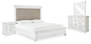 Kanwyn Queen Upholstered Panel Bed, Dresser, Mirror, and Nightstand
