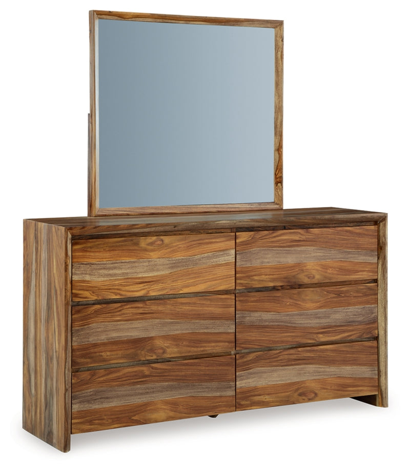 Dressonni California King Panel Bed, Dresser and Mirror