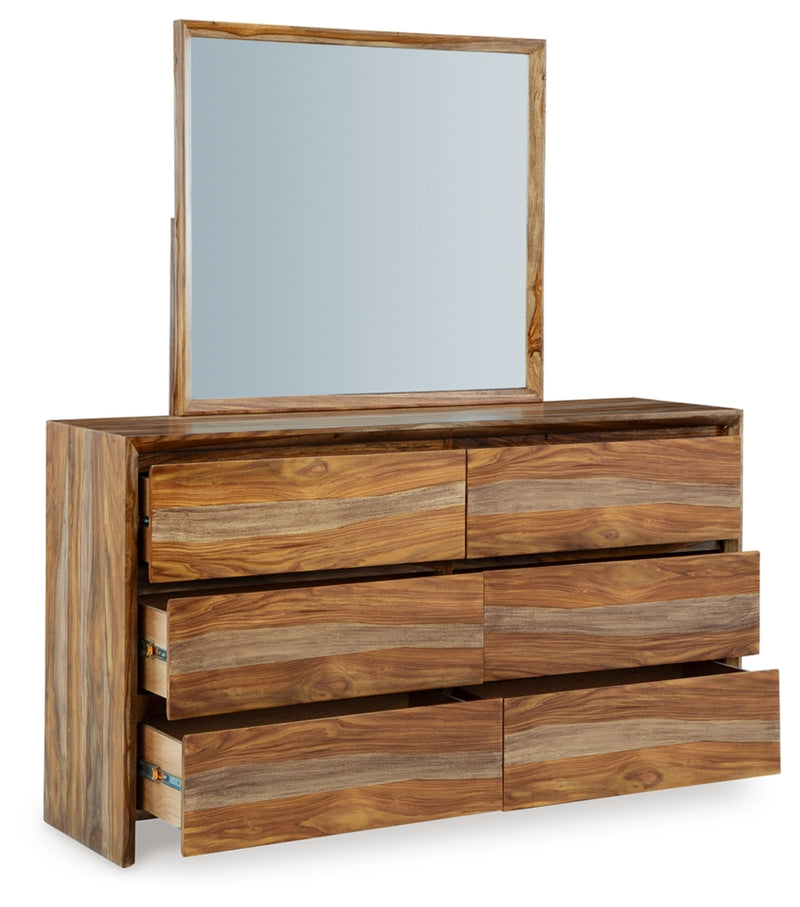 Dressonni California King Panel Bed, Dresser and Mirror