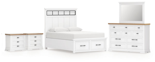 Ashbryn Queen Panel Storage Bed, Dresser, Mirror and 2 Nightstands
