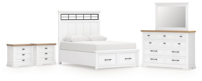 Ashbryn Queen Panel Storage Bed, Dresser, Mirror and 2 Nightstands