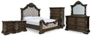 Maylee King Upholstered Bed, Dresser, Mirror, Chest and 2 Nightstands