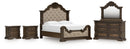 Maylee King Upholstered Bed, Dresser, Mirror and 2 Nightstands