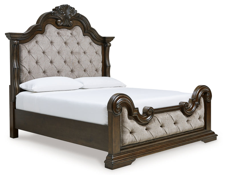 Maylee King Upholstered Bed, Dresser, Mirror, Chest and 2 Nightstands