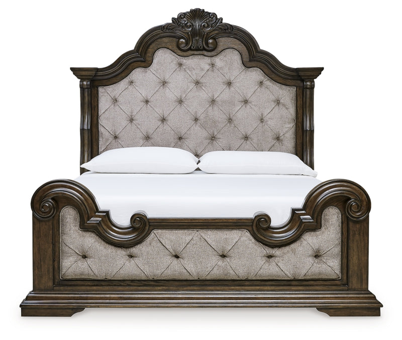 Maylee King Upholstered Bed, Dresser, Mirror and 2 Nightstands