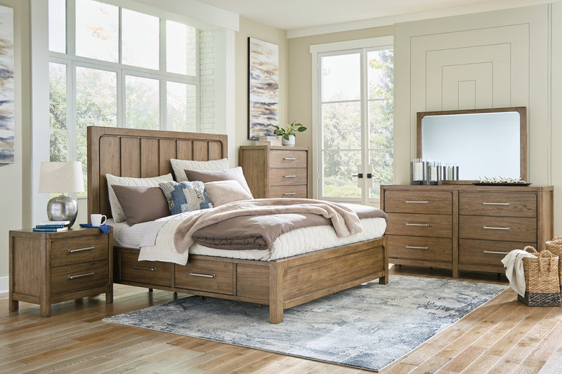 Cabalynn California King Panel Bed with Storage, Dresser and Mirror