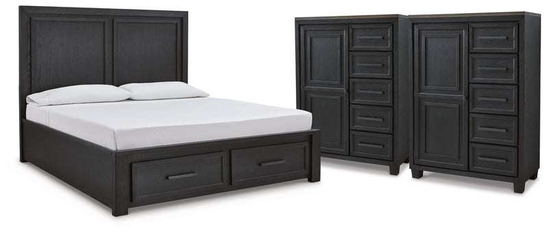 Foyland King Panel Storage Bed and 2 Chests