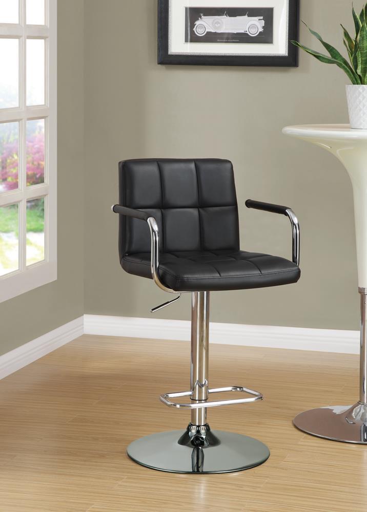 G121095 Contemporary Black and Chrome Adjustable Bar Stool with Arms