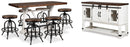 Valebeck Counter Height Dining Table, 6 Barstools and Server