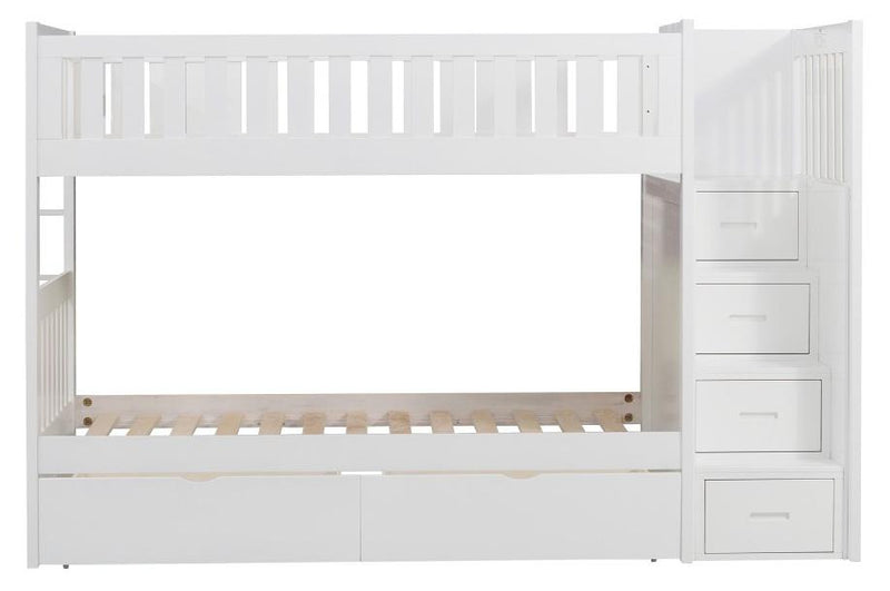 Homelegance Galen Bunk Bed w/ Reversible Step Storage and Storage Boxes in White B2053SBW-1*T