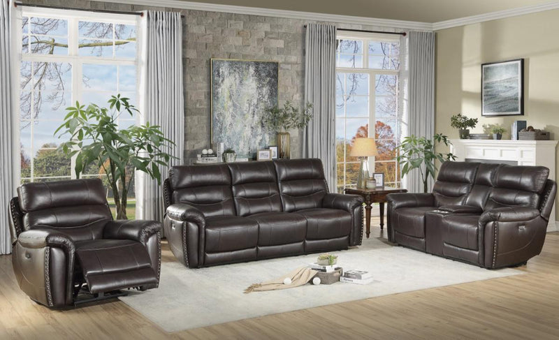 Homelegance Furniture Lance Power Double Reclining Sofa with Power Headrests in Brown