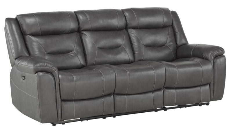 Homelegance Furniture Danio Power Double Reclining Sofa with Power Headrests in Dark Gray 9528DGY-3PWH