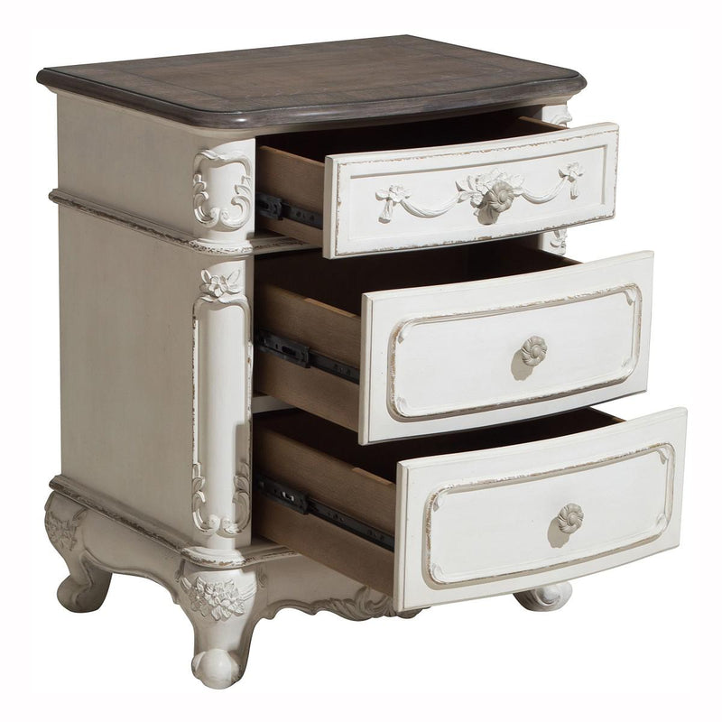 Homelegance Cinderella Night Stand in Antique White with Grey Rub-Through