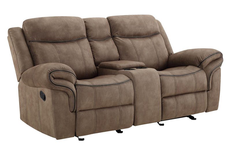 New Classic Furniture Harley Glider Console Loveseat with Power Footrest in Light Brown