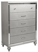 New Classic Furniture Valentino 5 Drawer Chest in Silver