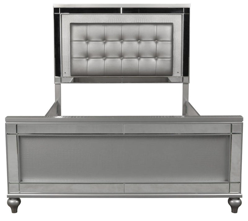 New Classic Furniture Valentino King Upholstered Lighted Bed in Silver