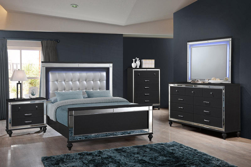 New Classic Furniture Valentino Full Lighted Panel Bed in Black
