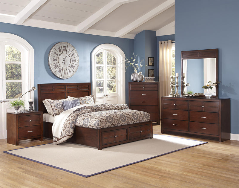 New Classic Kensington King Low Profile Bed with Storage Footboard in Burnished Cherry