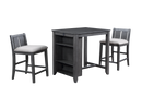 HESTON 36" STORAGE COUNTER TABLE SET W/2 CHAIRS-GRAY