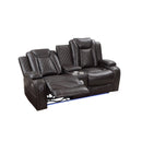 JOSHUA LEATHER CONSOLE LOVESEAT W/ PWR FR & HR-DK BROWN