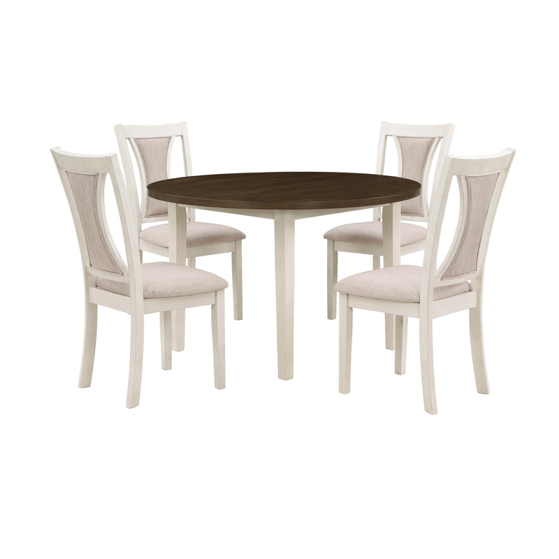 HUDSON 48" ROUND DINING TABLE & 4 CHAIR SET-BROWN/CREME