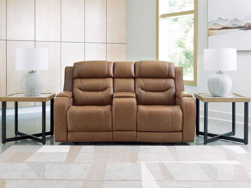 Knightington Power Reclining Loveseat with Audio Seating (Color: Caramel)
