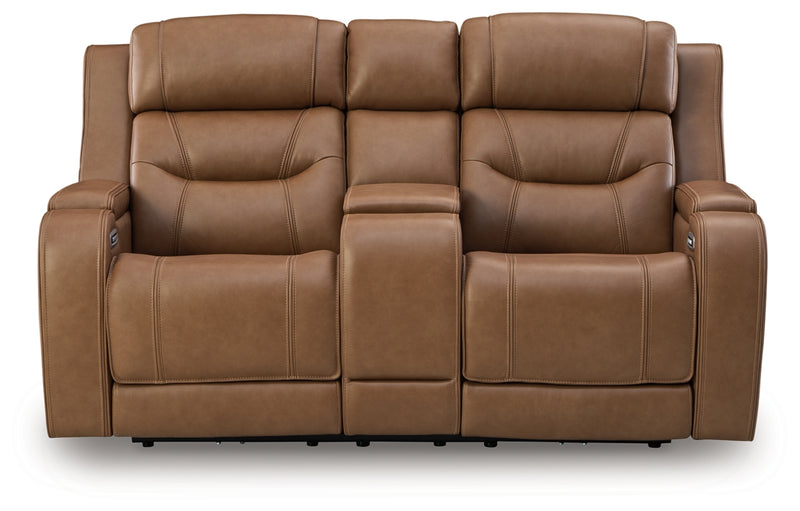 Knightington Power Reclining Loveseat with Audio Seating (Color: Caramel)