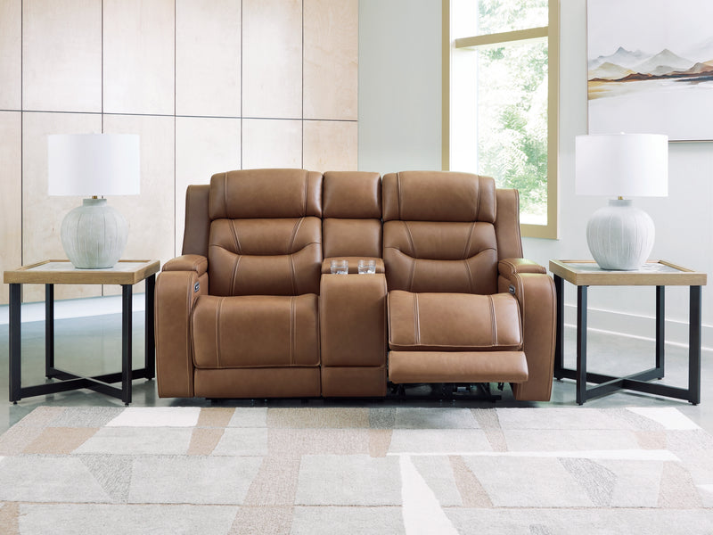 Knightington Power Reclining Loveseat with Audio Seating (Color: Caramel)