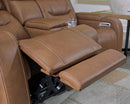 Knightington Power Reclining Loveseat with Audio Seating (Color: Caramel)