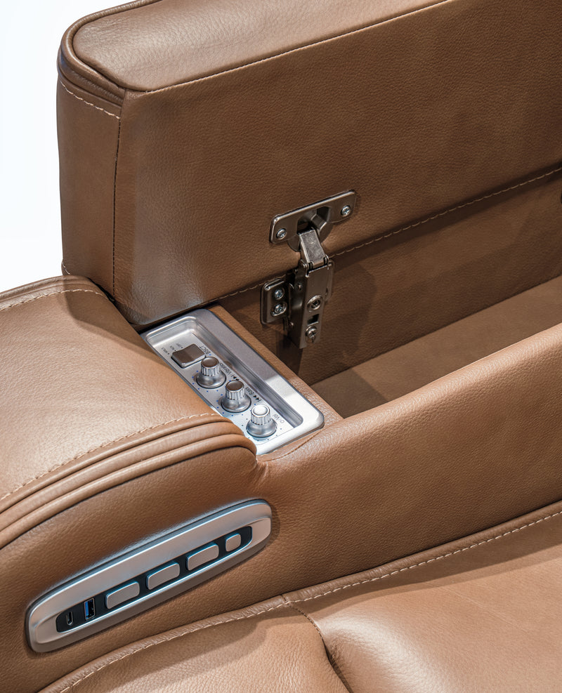 Knightington Power Reclining Loveseat with Audio Seating (Color: Caramel)